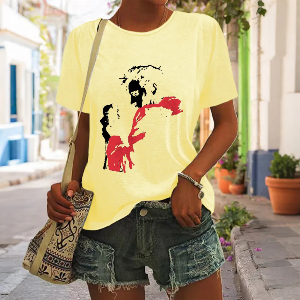 Women's The King Print Short Sleeve Round Neck Cotton T-Shirt