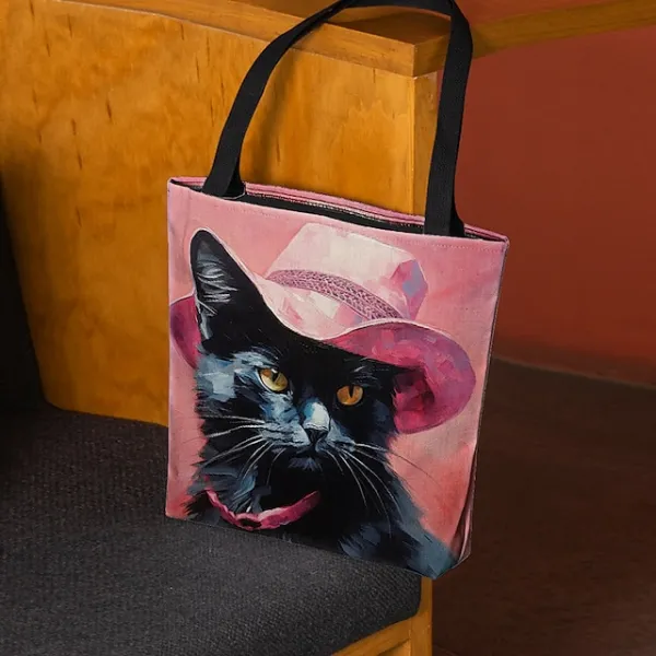 Women's Tote Shoulder Bag Canvas Tote Bag Polyester Oxford Cloth Shopping Holiday Print Large Capacity Foldable Lightweight Cat Black / Red Custom Print Light Pink