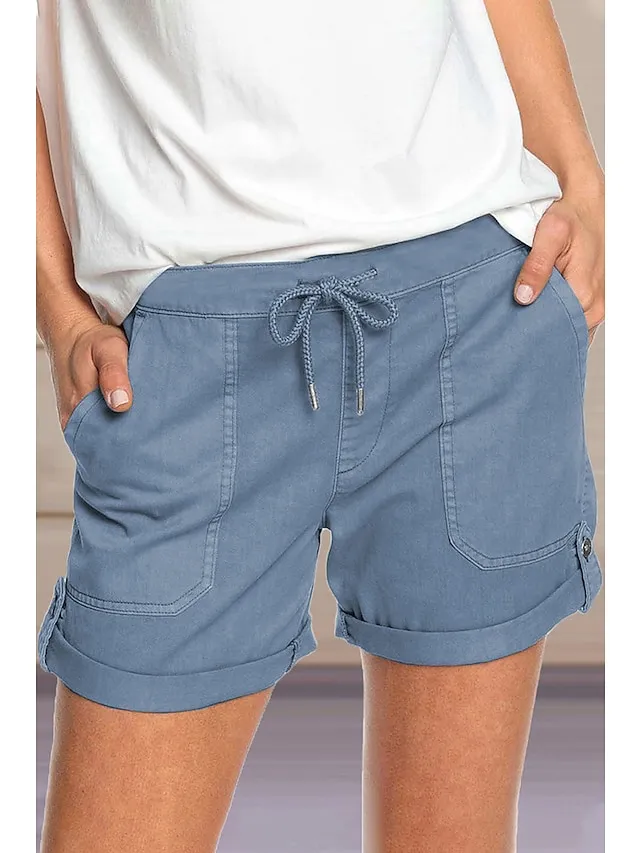 Women's Stylish Simple Cute Comfort Shorts Casual Daily Pants Plain Short Drawstring Elastic Waist Light Green