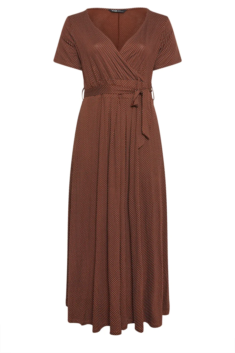YOURS Curve Brown Dot Print Maxi Wrap Dress