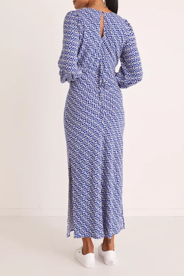 Blue Print Long - Sleeve Maxi Dress