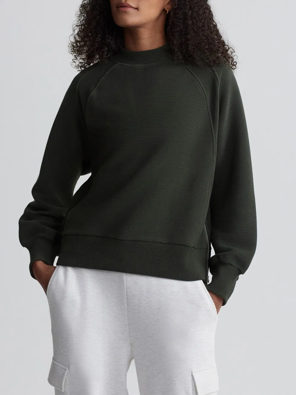 Modern Crew-Neck Side-Zip Textured Sweatshirt