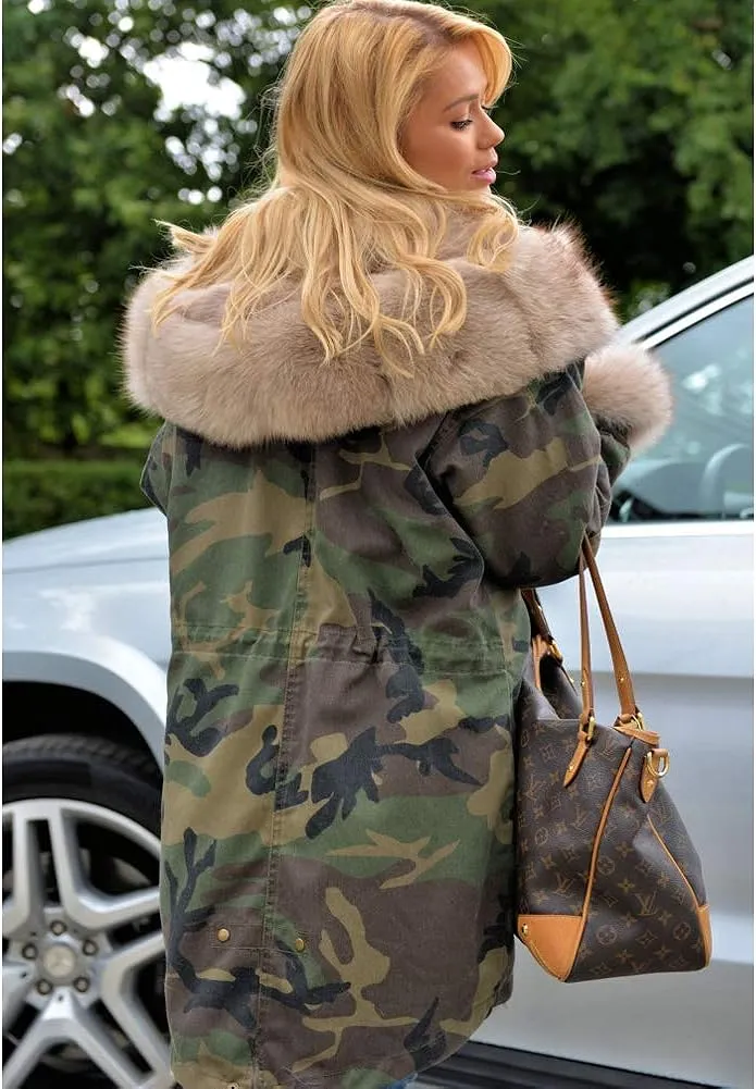 Womens Hooded Camouflage Warm Winter Coats Faux Fur Jacket Parka Overcoat