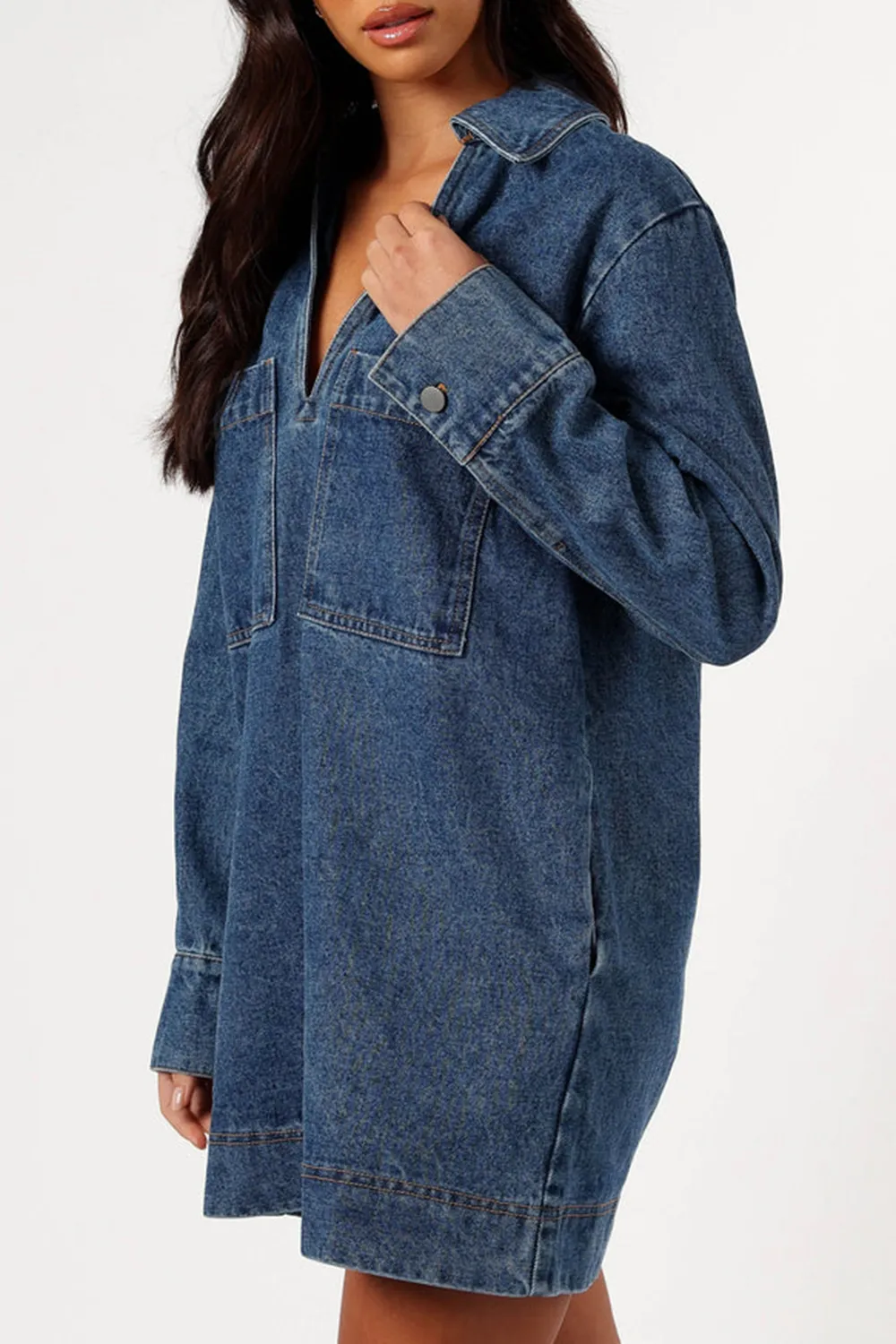 DENIM STYLE LONG SLEEVE DRESS