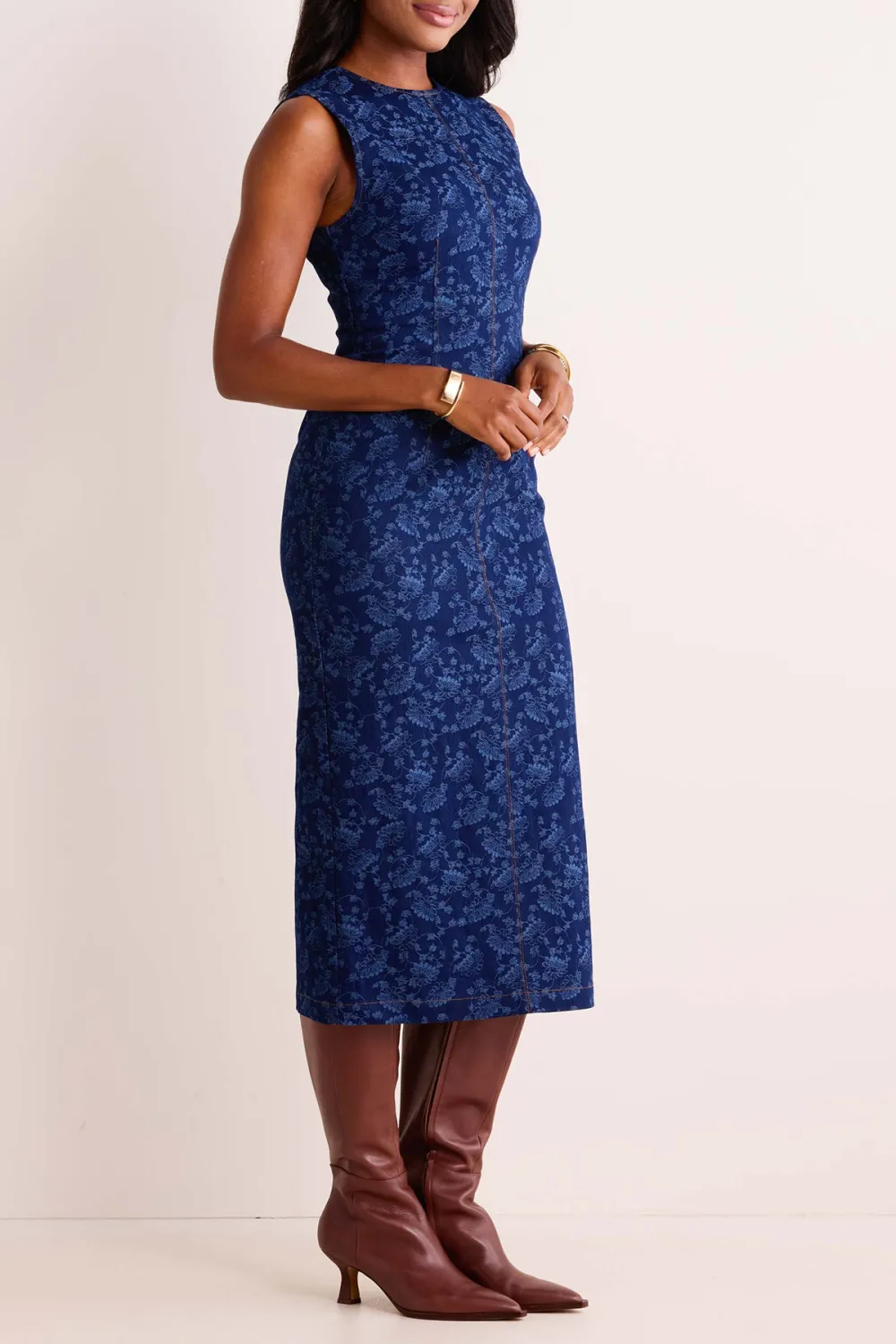 Royal Blue Sleeveless Fitted Midi Dress