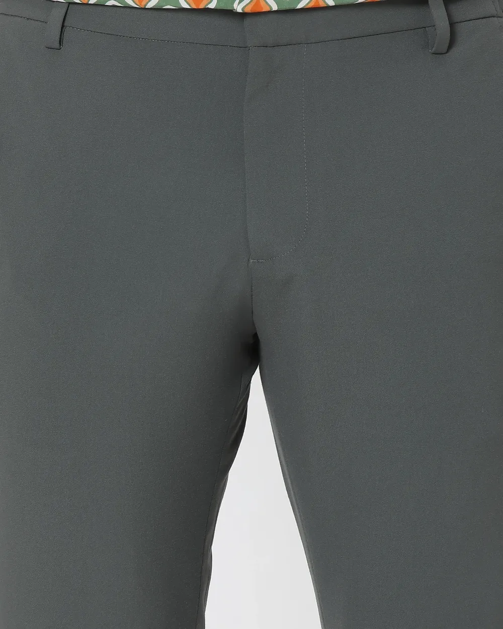 Classic Versatile Soft Slim-Fit Straight-Leg Olive Trousers