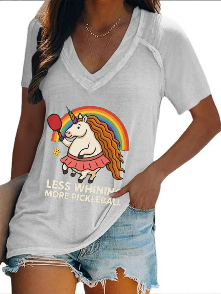 Women'S Less Whining More Pickleball V-Neck Short-Sleeved T-Shirt