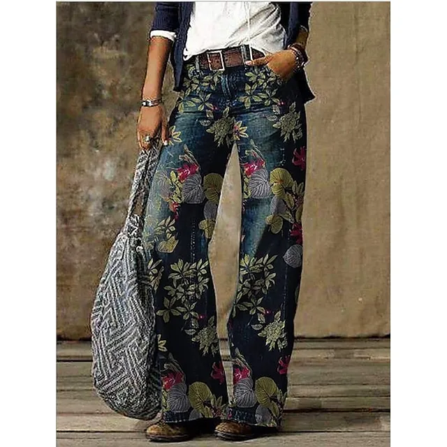 Women's Jeans Bootcut Wide Leg Full Length Faux Denim Side Pockets Wide Leg High Elasticity Mid Waist Fashion Casual Weekend 1 2 S M