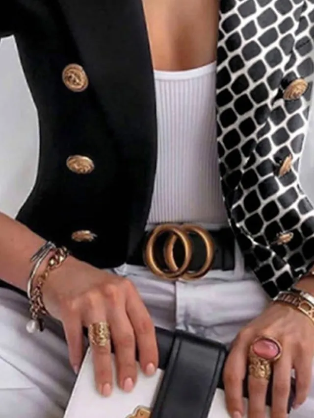 Women's Blazer Casual Jacket Breathable Lightweight Outdoor Party / Evening Street Daily Pocket Double Breasted Turndown Streetwear Casual Baroque Geometric Regular Fit Outerwear Long Sleeve Fall