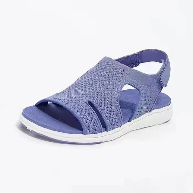 Women's Sandals Flat Sandals Plus Size Daily Beach Flat Heel Open Toe Elegant Casual Minimalism Mesh Magic Tape Solid Color Light Blue Purple / Blue Black