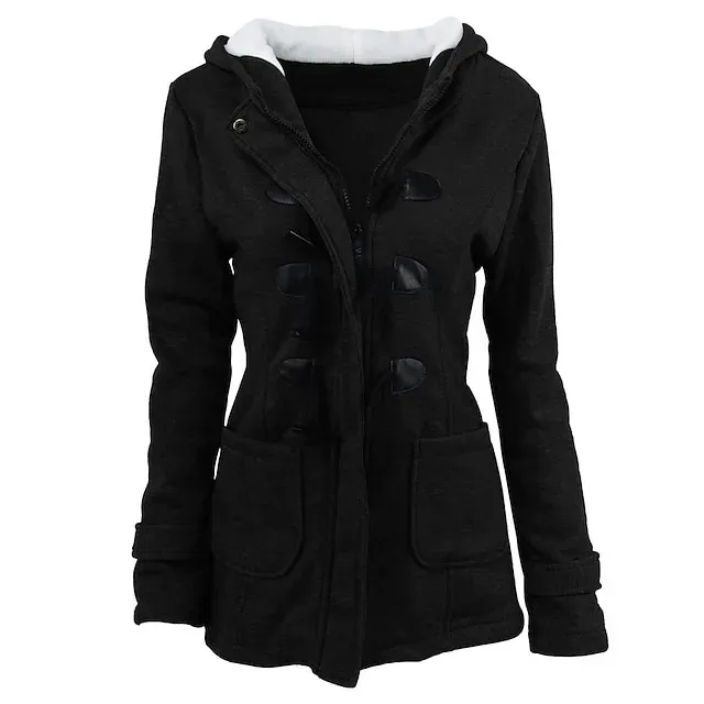 Women's Winter Coat Cropped Hooded Coat Thermal Warm Heated Jacket Fall Casual Street Jacket Long Sleeve with Pockets Black Army