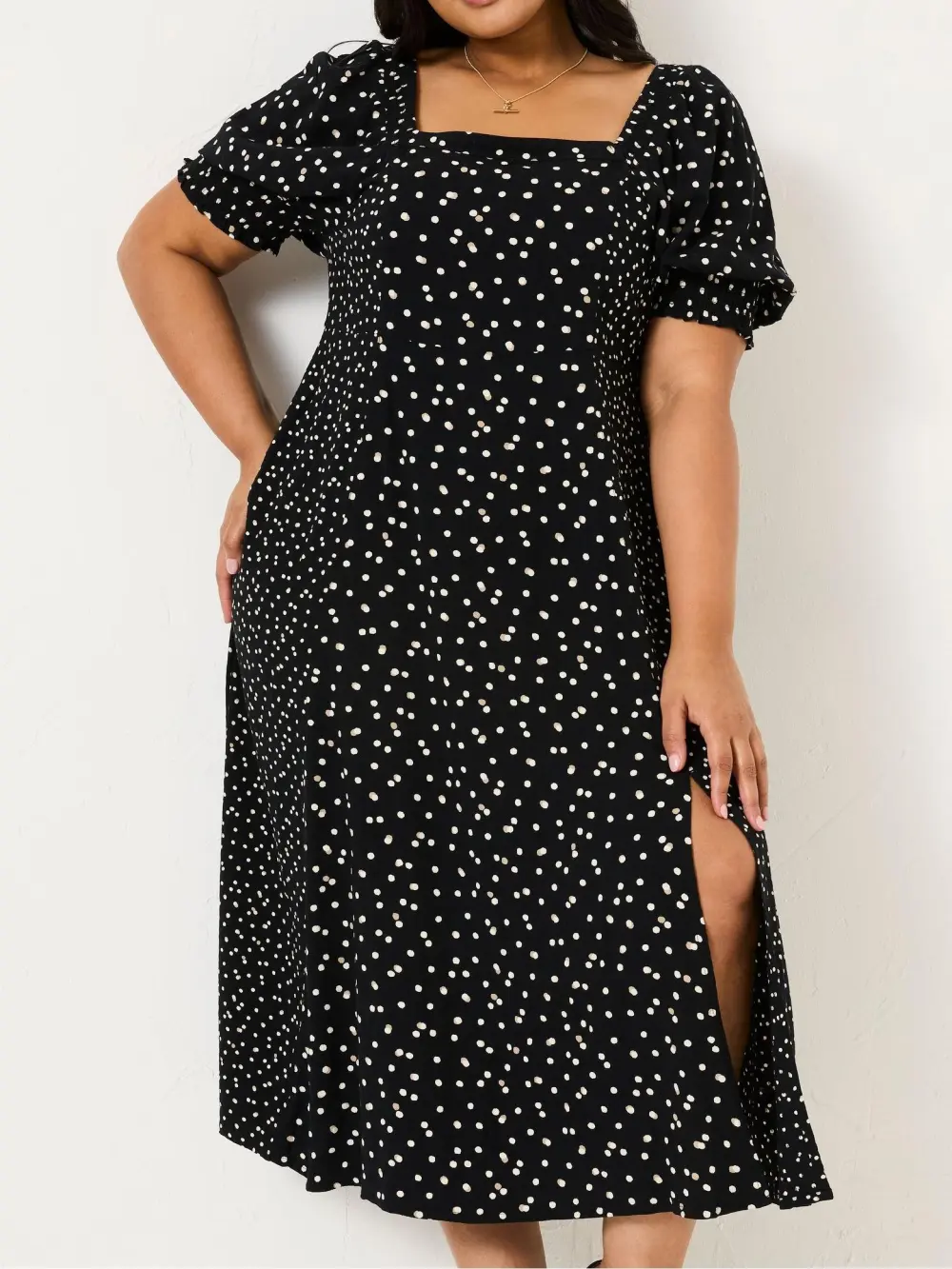 Black Bloom Polka Dot Midi Dress