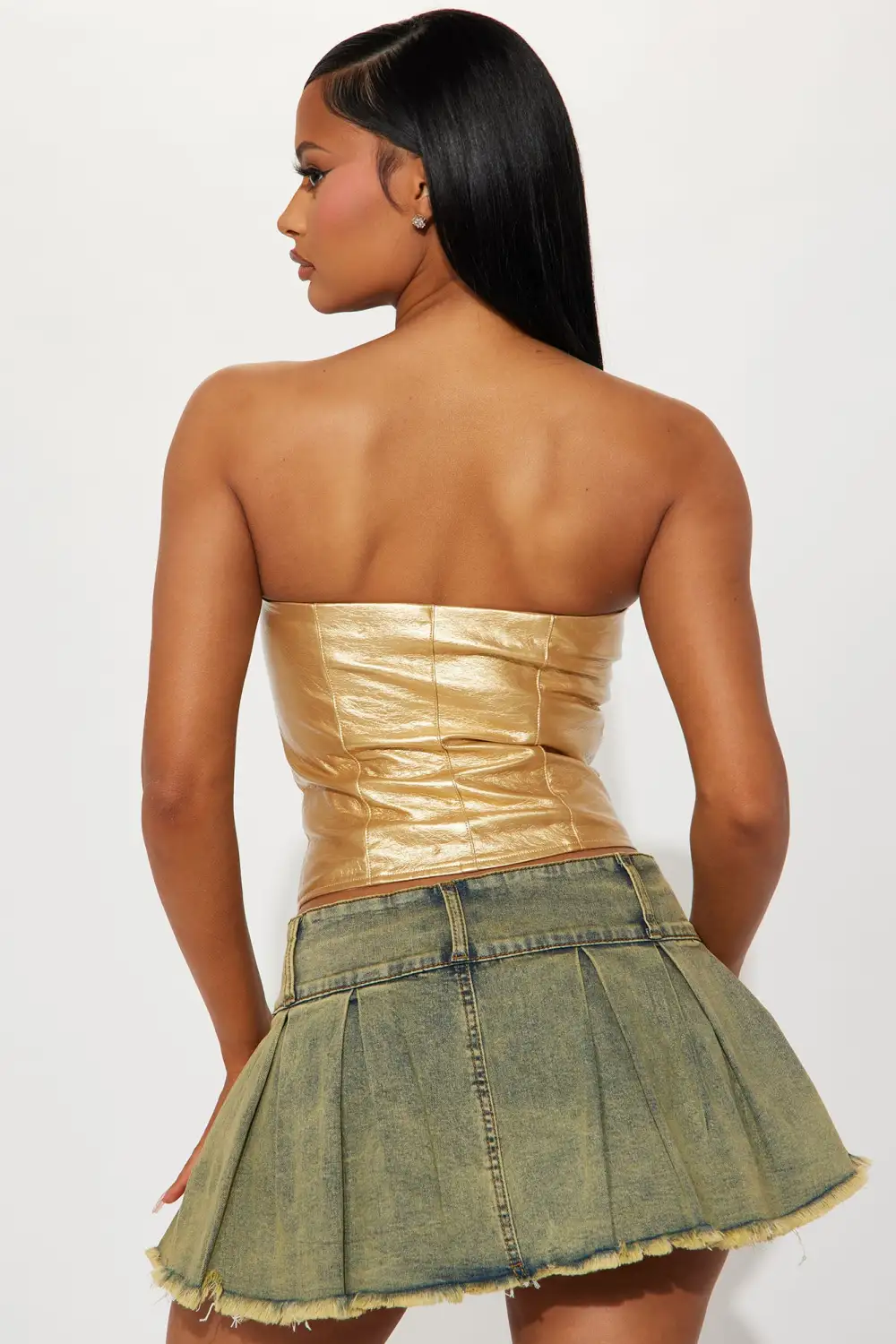 Never Too Extra Metallic Corset Top - Gold
