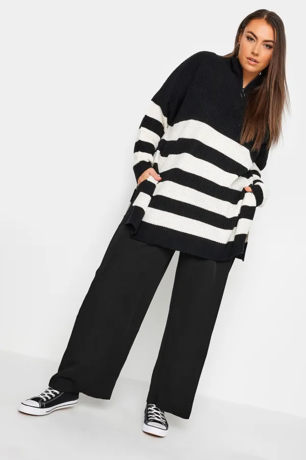 YOURS Curve Black Wide Leg Dad Trousers