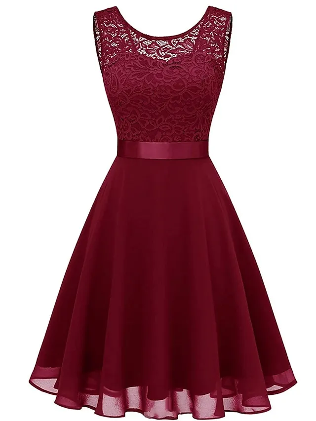 Women‘s Party Dress Lace Dress Knee Length Dress Pink Red Wine Dark Blue Red White Black Sleeveless Pure Color Lace Spring Summer Crew Neck Elegant 2022 XS S M L XL XXL XXXL