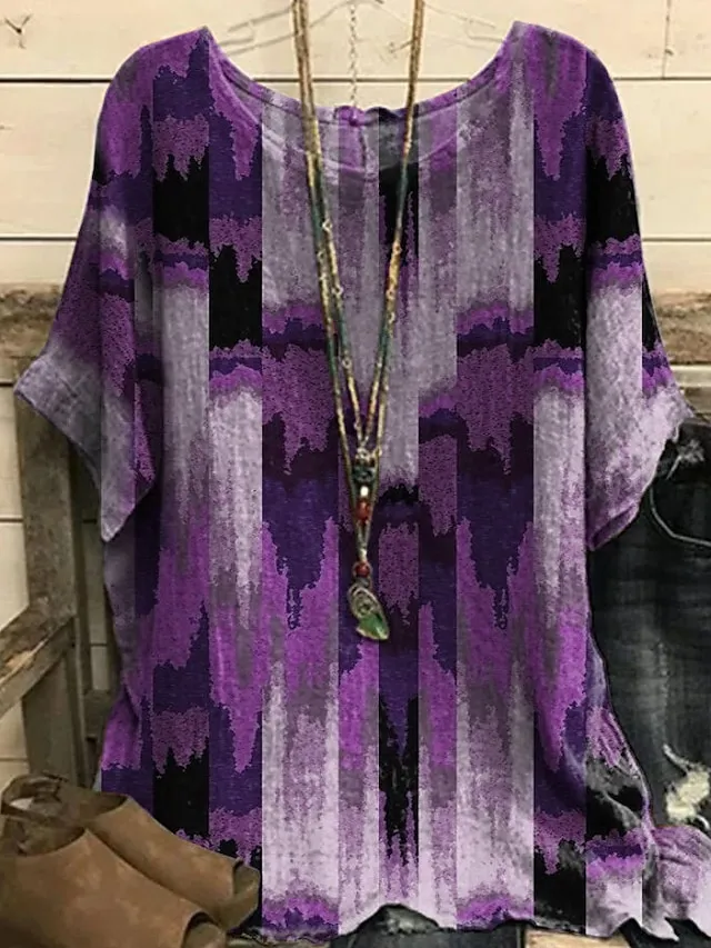 Women's Plus Size T shirt Tee Blouse Blue Purple Brown Graphic Print Short Sleeve Daily Vacation Weekend Vintage Basic Casual Crew Neck Regular Fit Dolman Sleeve Summer Spring