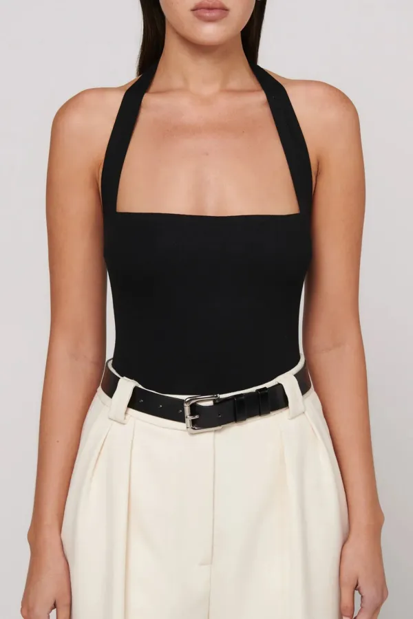 Black Simple Collarbone Comfortable Breathable Bodysuit