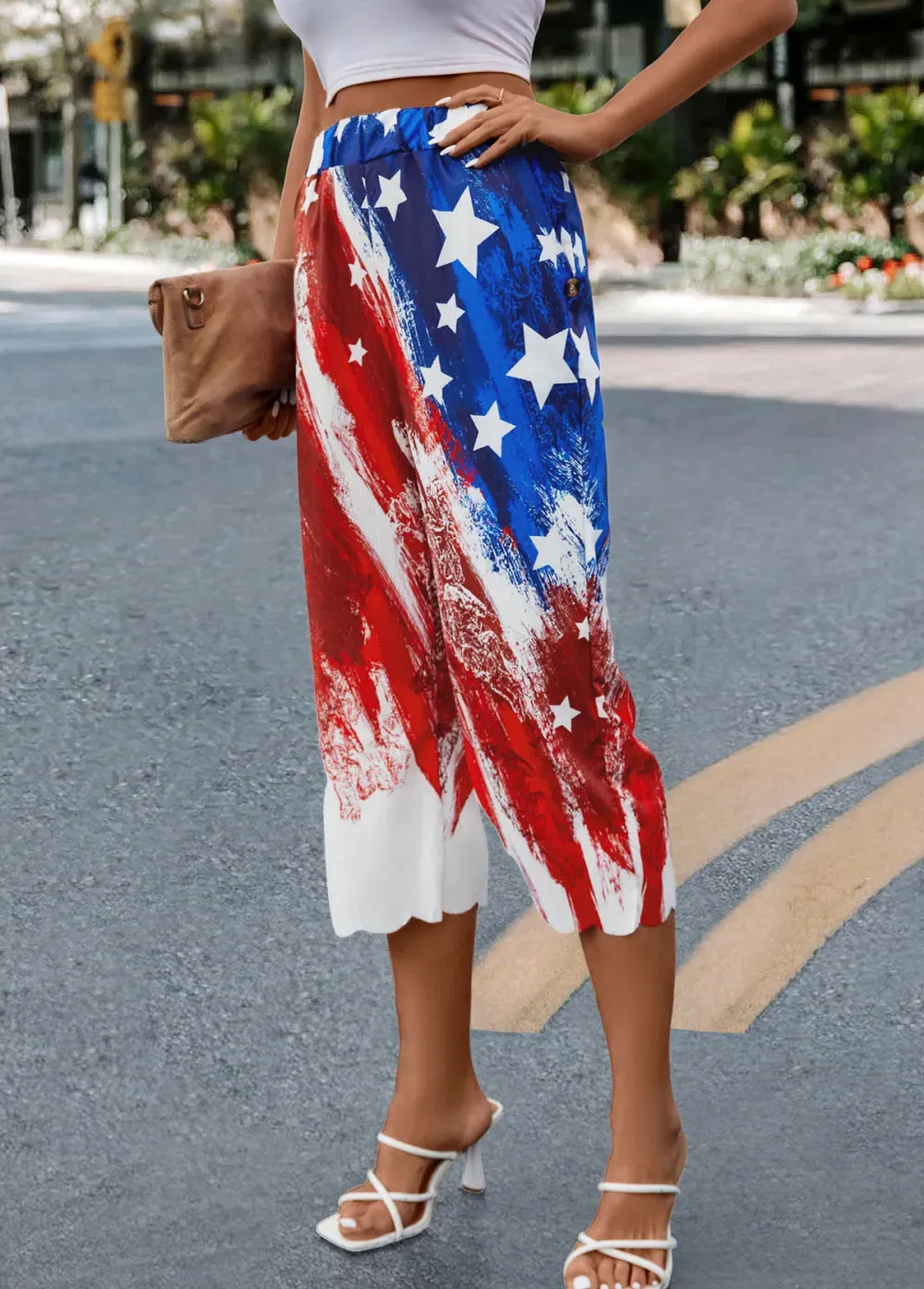 Multi Color Flag Print Elastic Waist Pants