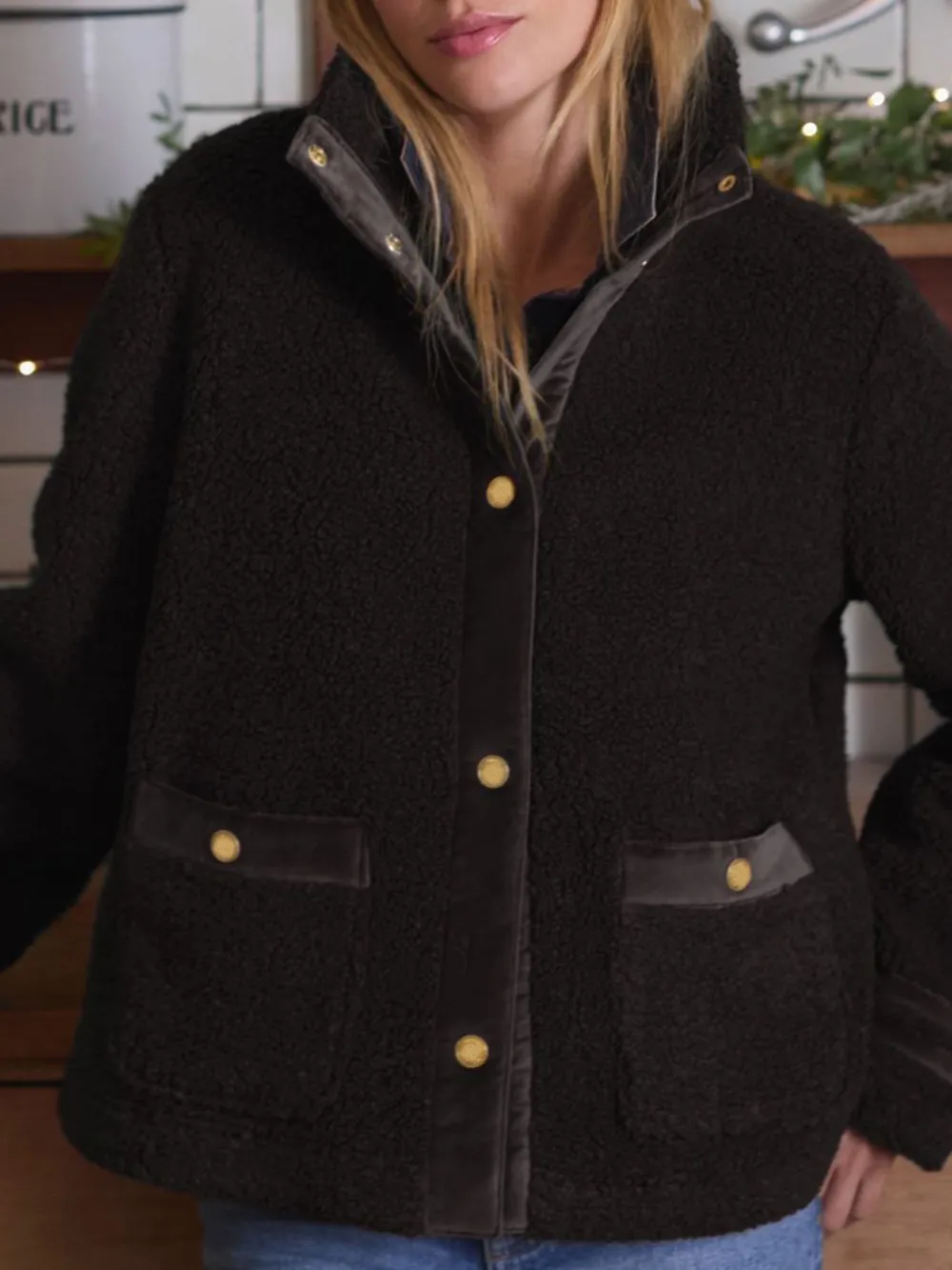 Funnel Neck Black Fleece Jacket