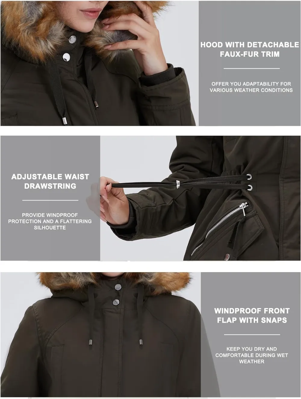 Women's Winter Coats Fleece Lined Parka Jacket Hooded Long Winter Warm Parka Coat with Pockets