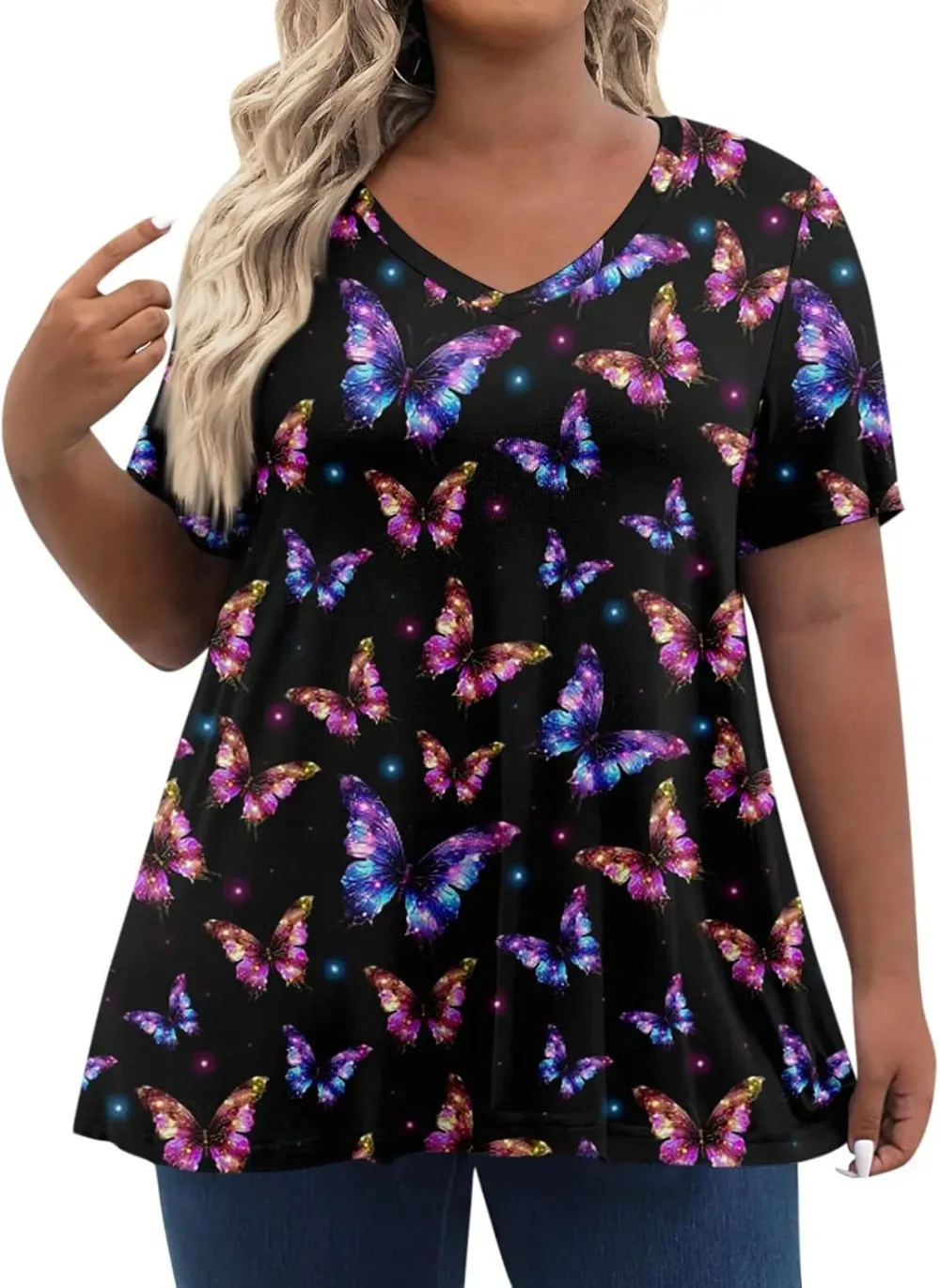 Plus Size Tops for Women Dressy Short Sleeve V Neck Shirts for Women Summer Tops for Women 2024 Floral Print Top