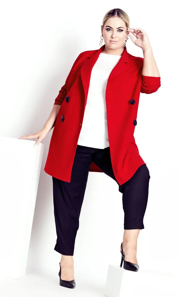 Evans Crimson Red Formal Midi Coat