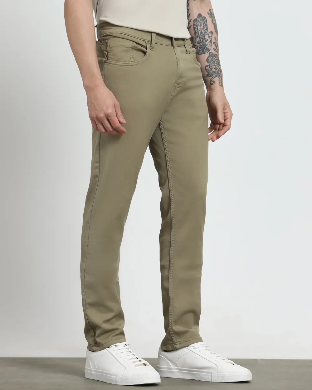 Classic Versatile And Comfortable Straight Light Olive Jeans