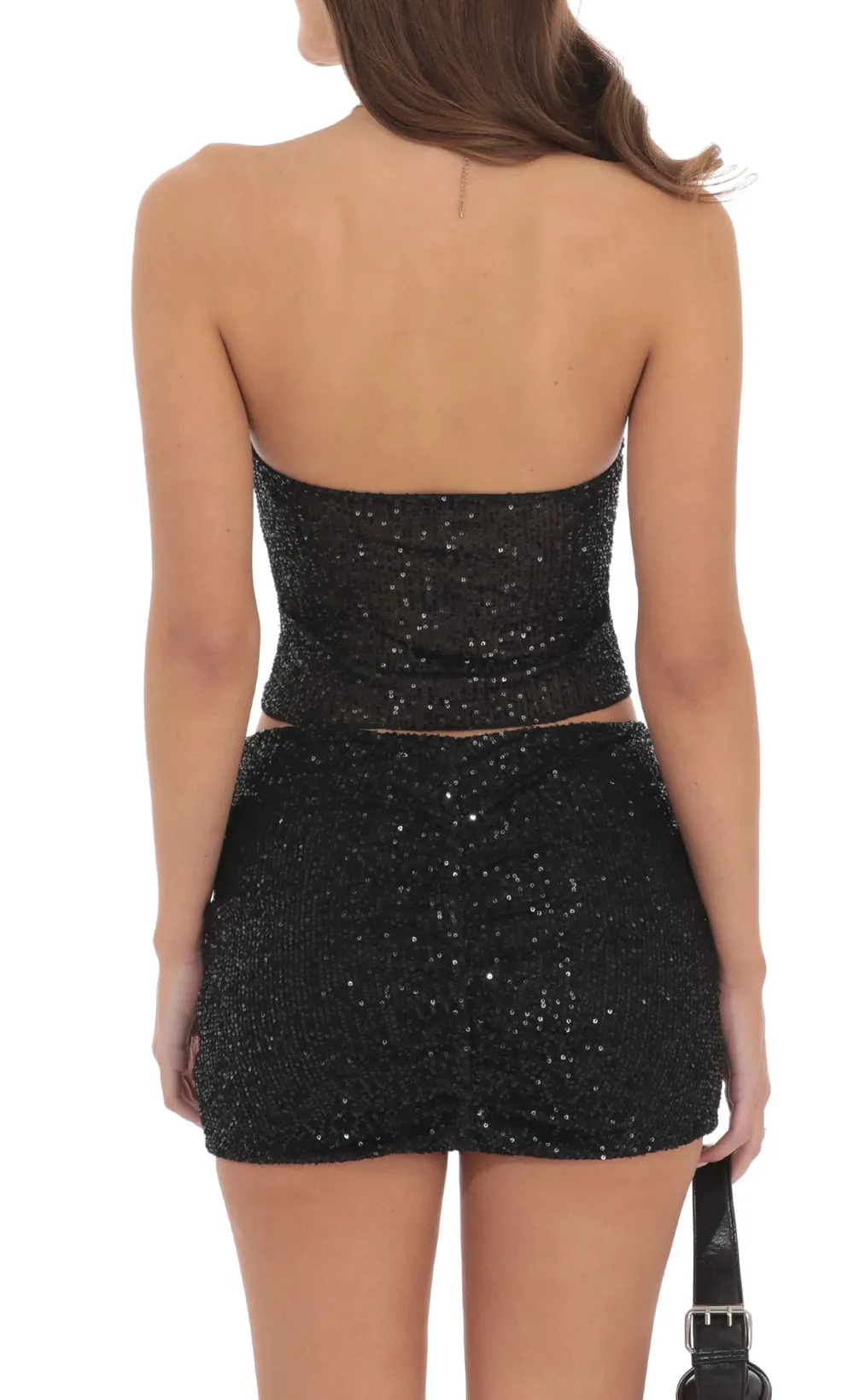 Sequin Strapless Two Piece Set in Black