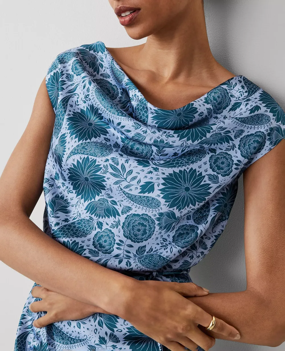 Floral Cowl Neck Flare Midi Dress