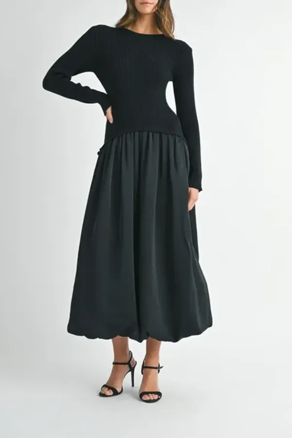 Minimalist Temperament Black Sweater Dress