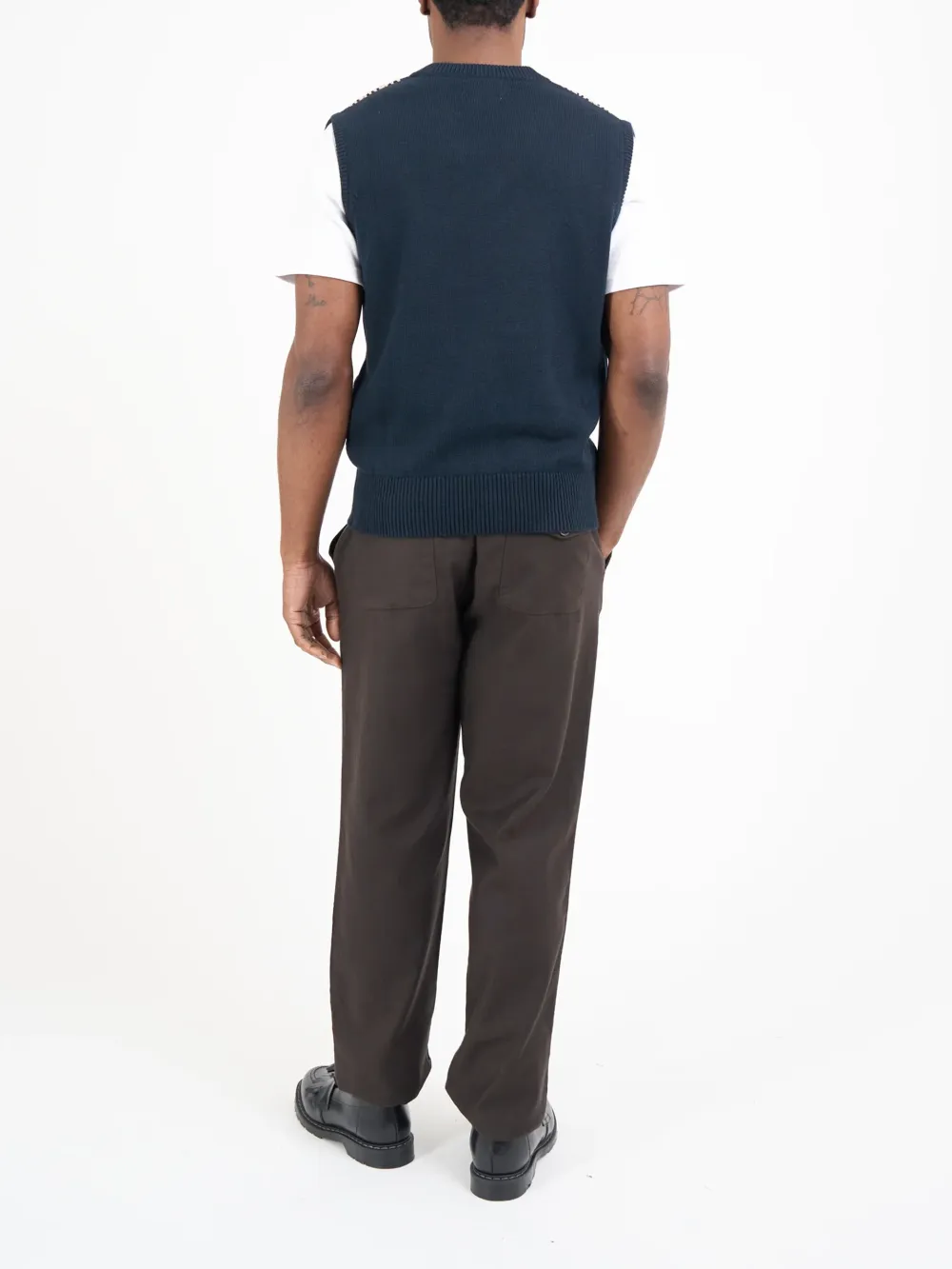 Navy Casual Style Striped V Neck Vest