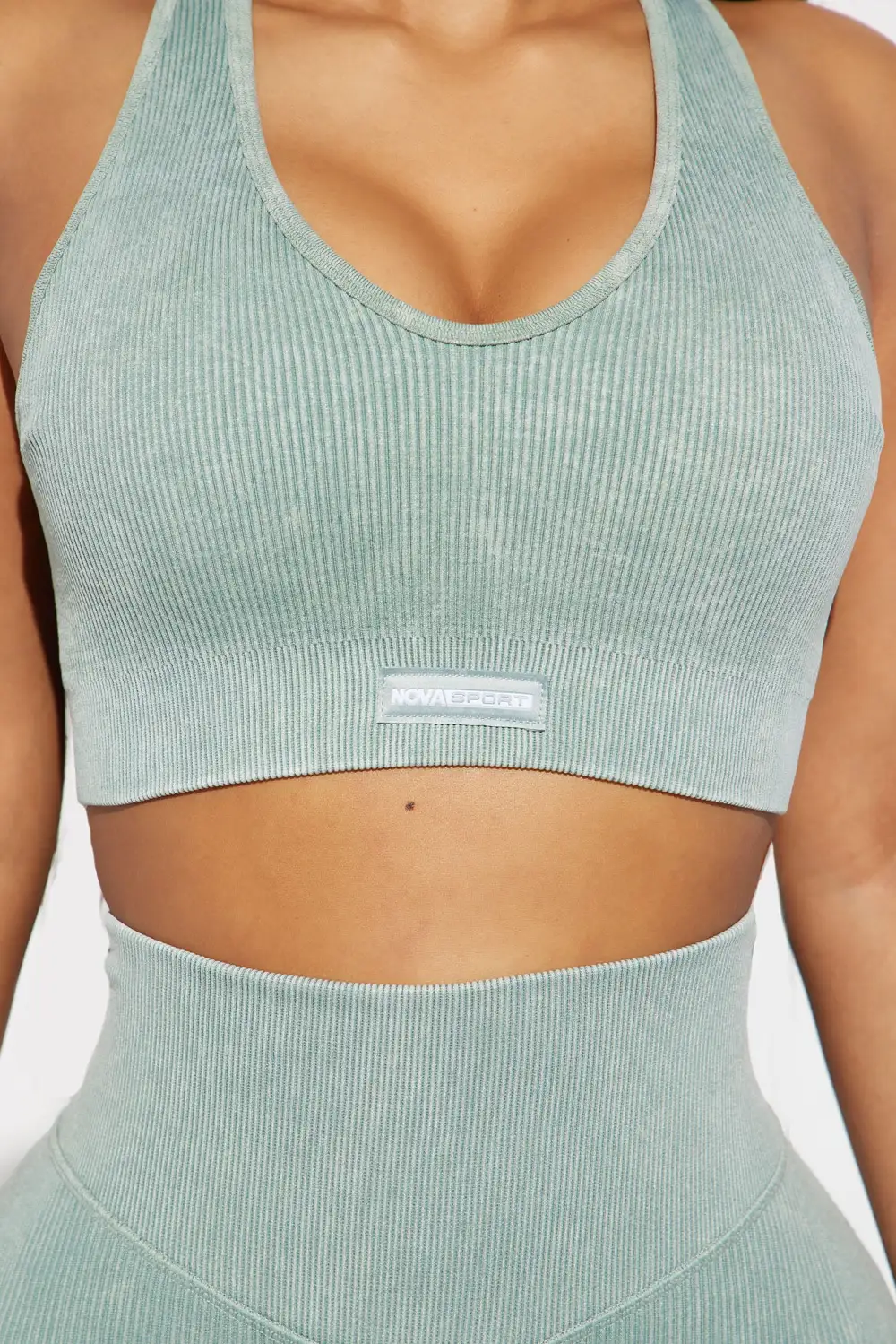 Sadie Washed Ribbed Seamless Active Sports Bra - Teal