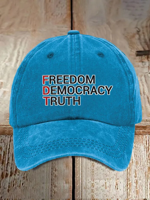 Unisex Distressed Washed Cotton FDT “Freedom Democracy Truth” Hat