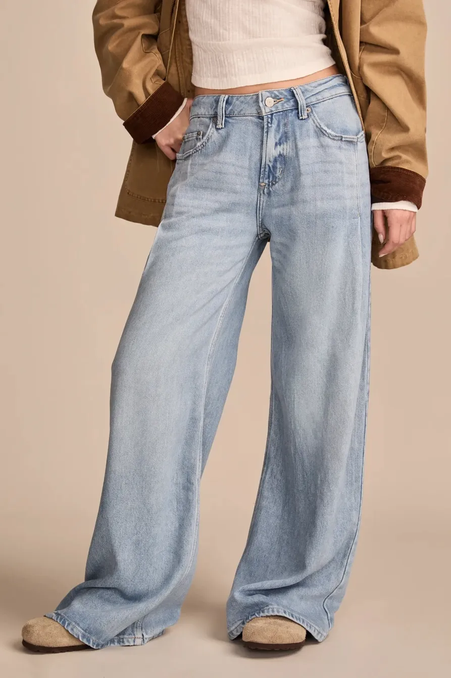 Wide Leg Pleated Liquid Denim Luxe Palazzo