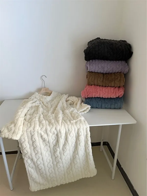 Women's Fleece Bathrobe Dress Pure Color Plush Casual Comfort Home Daily Bed Coral Fleece Coral Velvet Warm Crew Neck Long Sleeve Pocket Fall Winter White Pink