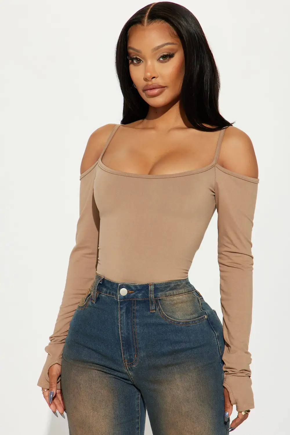 Dani Off Shoulder Bodysuit - Taupe