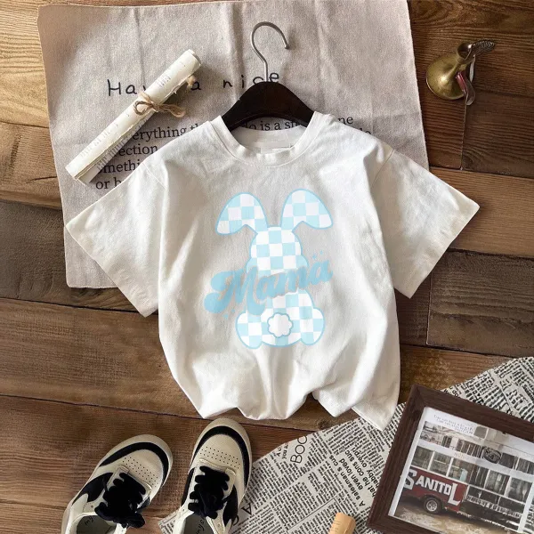 Easter Bunny Mom Printed Round Neck Short Sleeve T-Shirt