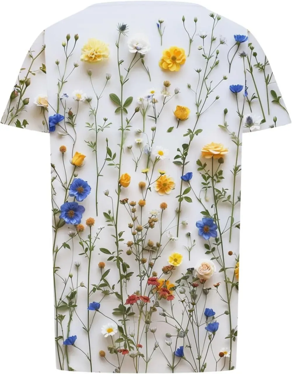 Womens Summer Pleated Front Shirts Tunics Casual Short Sleeved Loose Round Neck Boho Printed Tops Vacation Blouse