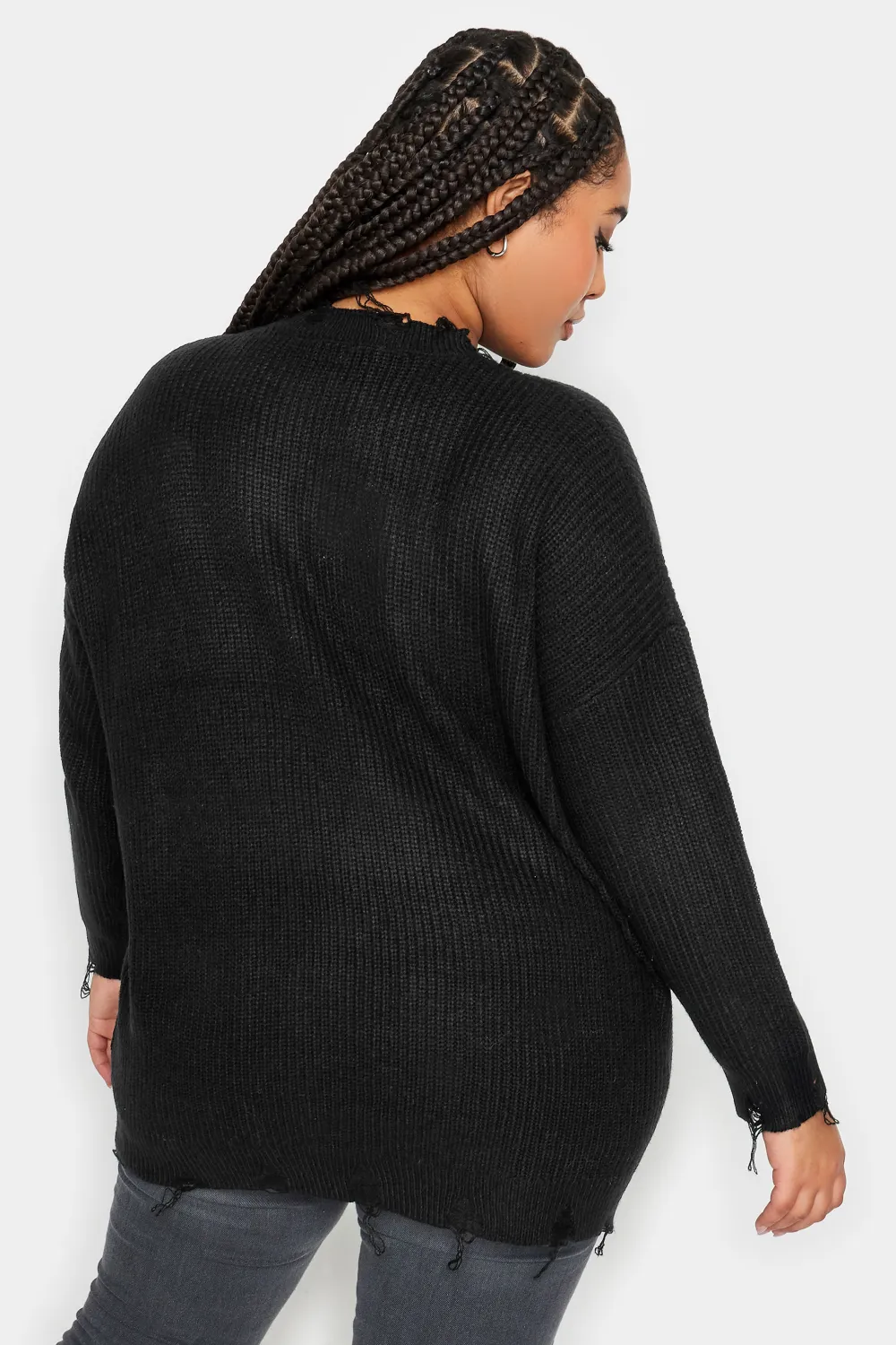 YOURS Curve Black Distressed Knitted Jumper