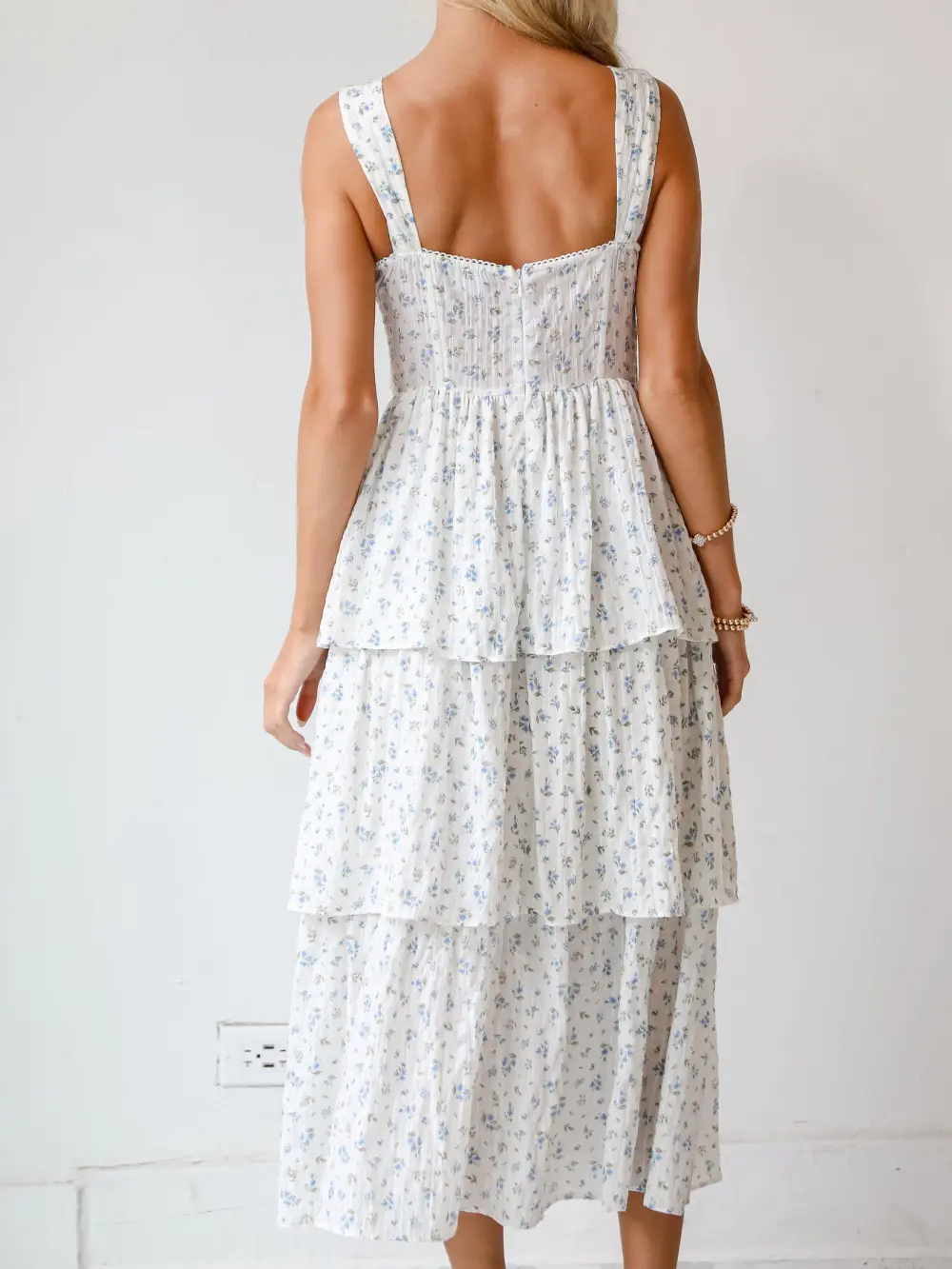 Caught Your Interest Ivory Floral Tiered Midi Dress