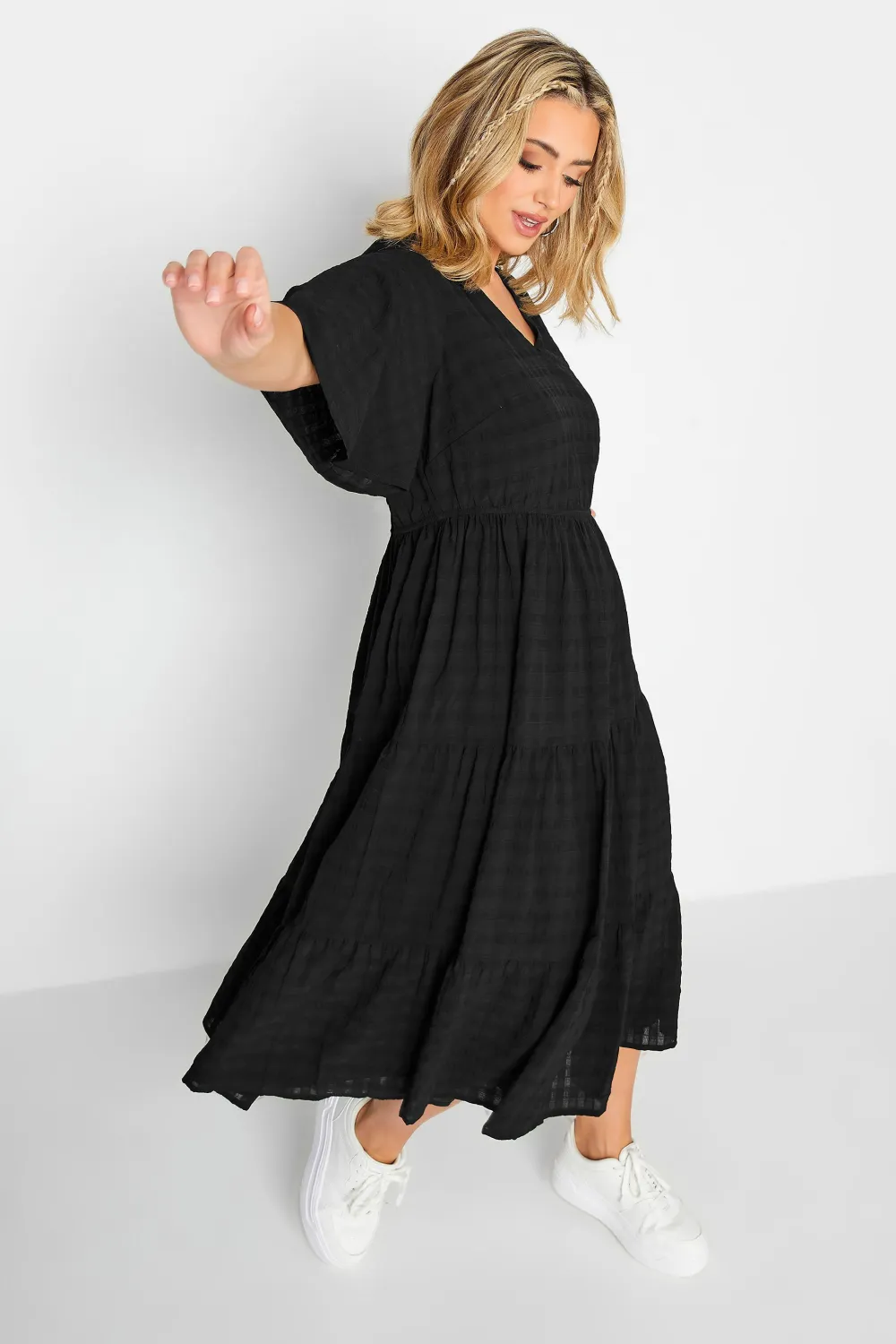 YOURS Curve Black Textured Tiered Smock Dress