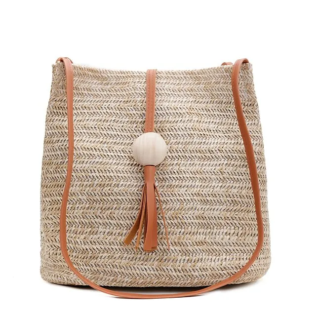 Women's Shoulder Bag Straw Bag Straw Shopping Daily Large Capacity Waterproof Breathable Solid Color Pink Fuchsia Brown