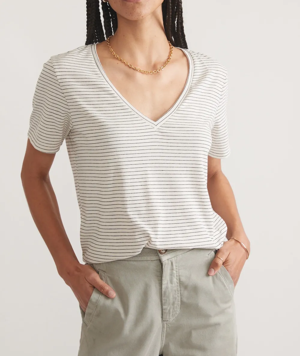 V - Neck Striped Lightweight Tee