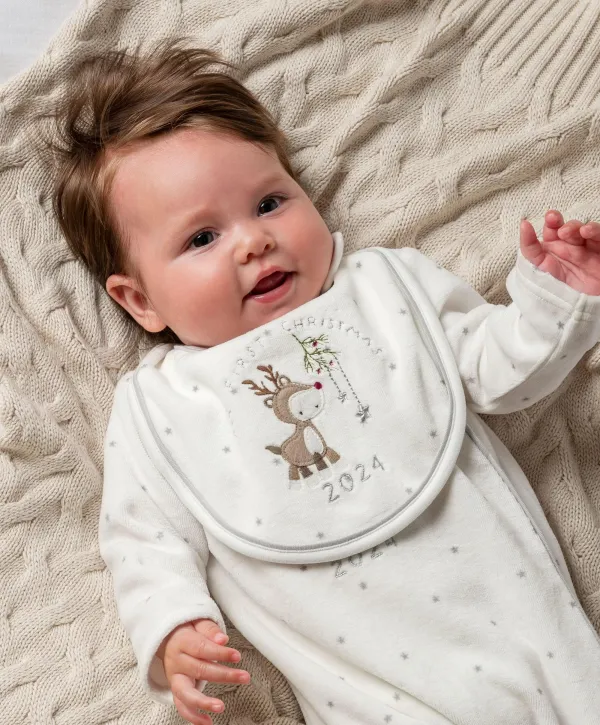 My First Christmas Bib - White