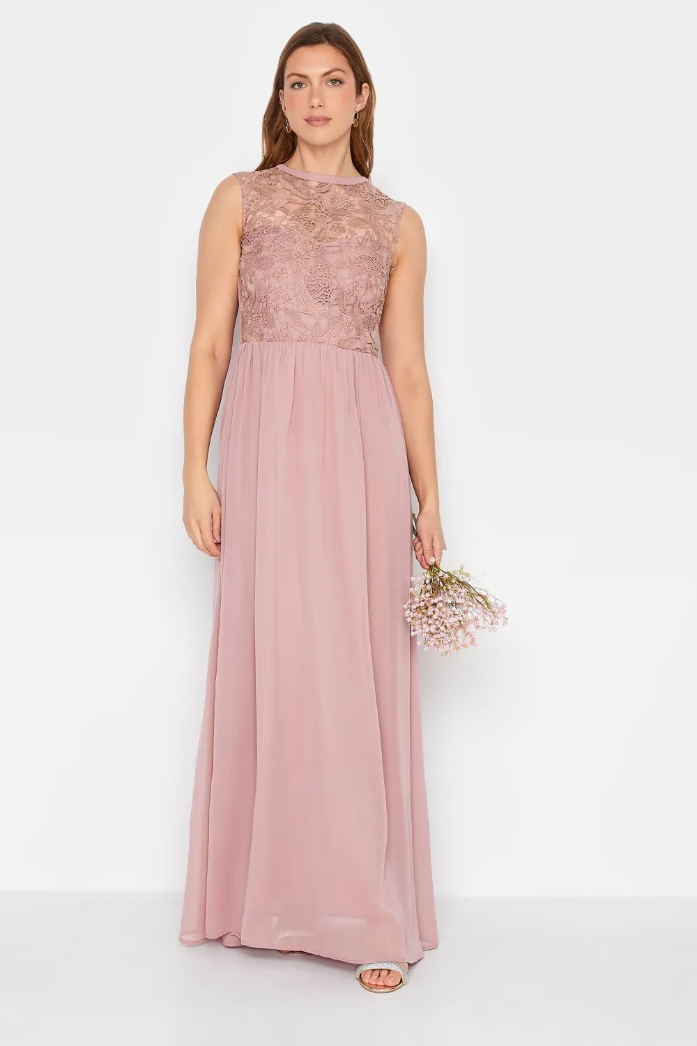 LTS Tall Blush Pink Lace Chiffon Maxi Dress