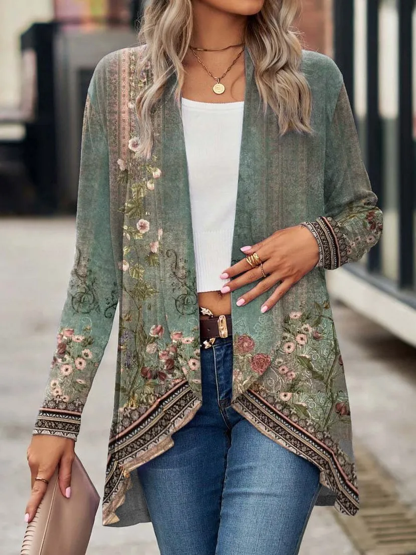 Loose Casual Printed Kimono Cardigan