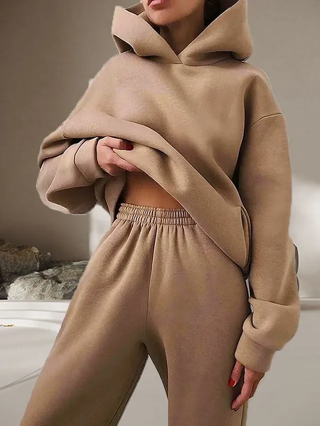 Women's Lounge Sets Long Sleeve Hoodie Pant Pure Color Fashion Casual Comfort Street Daily Date Polyester Breathable Hoodie Fall Winter Pink Red