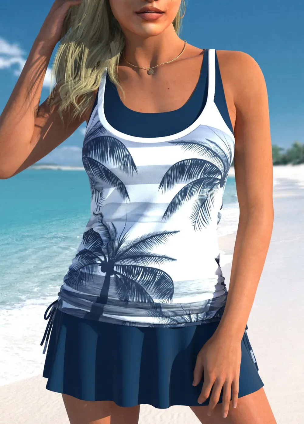 Circular Ring Mid Waisted Paisley Print Tankini Set