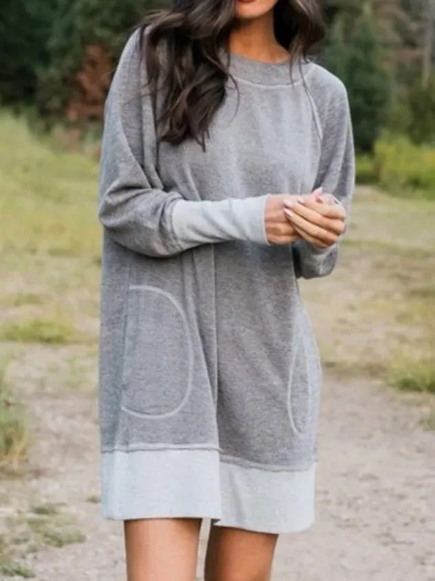 Cotton-Blend Long Sleeve Casual Knitting Tunic Dress