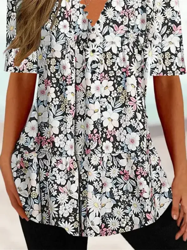 Women Half Sleeve V-neck Floral Printed Tops